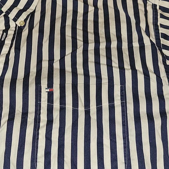 Men's Tommy Hilfiger Blue and White Casual Button Down Shirt - Picture 3 of 6